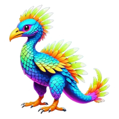 Exotic Tropical futuristic lush warm-colored neon-colored Fakémon-Trico-creature (full body) sticker