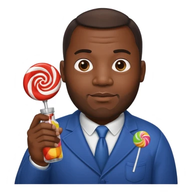 Big black man hold a bottle and a lollipop sticker