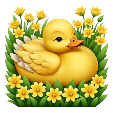 duckling sleeping in flower field sticker