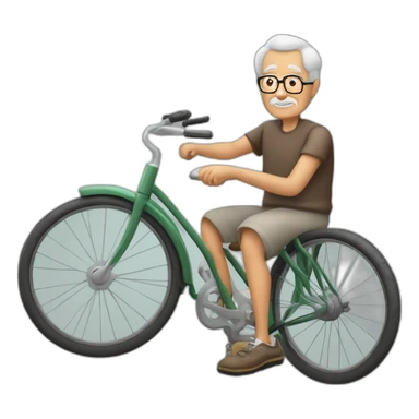 Abuelo muy gordo. sin barba. con una boina en la cabeza. pedaleando con una bicicleta antigua. con cara de cansado. sticker