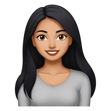 beautiful fit woman, with long straight black hair, with make up, black eye liner, smile mooth close, mexican, brown skin, wearing casual outfit, flirting sticker