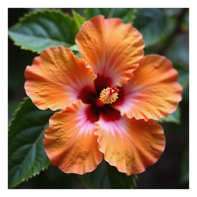 realistic orange and pink hibiscus flower, macro photography style sticker