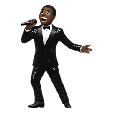 sam richardson in a black sequin suit singing into a microphone full body dancing sticker