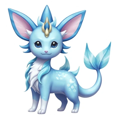 Magical pastel divine royal wealthy realistic beautiful pretty shiny glittery Suicune-Vaporeon-Primarina-Amaura-Pokémon-Fakémon-fusion, full body sticker