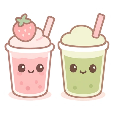 playful and cute strawberry and matcha drink together sticker