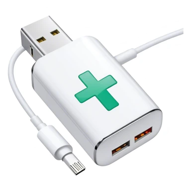USB-C plug that says 'healthcare' sticker