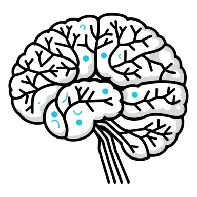 brain with neural network connections and digital elements sticker
