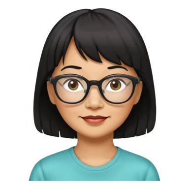 filipino woman black hair in one pony tail with straight bangs and big glasses, 60 yr old

 sticker