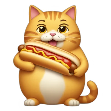 fat cat eating a hot dog sticker