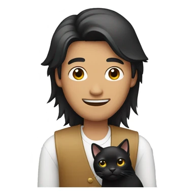 Long hair Asian man holding black cat sticker