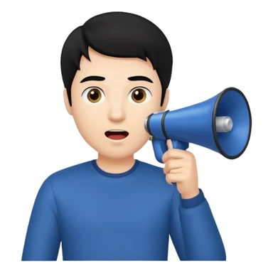 man with black hair using a megaphone sticker