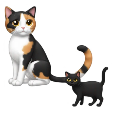 calico cat playing with black cat sticker