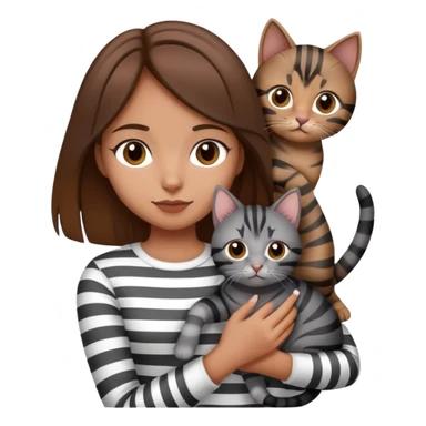 tan brown hair girl holding two black and grey striped cats sticker