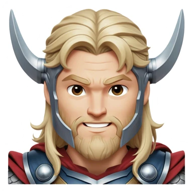 Cinematic Realistic Thor Portrait, head tilted playfully and inquisitively, showcasing his robust form and a warm, disarming smile. His expressive eyes and detailed armor are captured with lifelike clarity, as soft natural highlights reveal a side of the mighty god that is both approachable and full of mirth. sticker