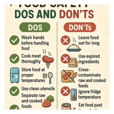 make a detail poster with title of "food safety dos and dont" sticker