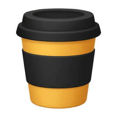 Make a closed coffee to-go cup, more emoji-like, smaller, no emoji or logo in the middle. Use a black lid and sleeve. The style should resemble an emoji style. sticker