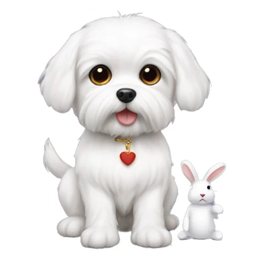 white maltese with small toy of rabbit shape dol sticker