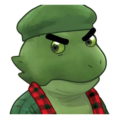 Professor Oak wearing flannel and a beanie sticker