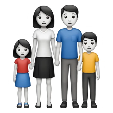 Mono line pencil-drawn stick figure mom, dad, son, and daughter  sticker