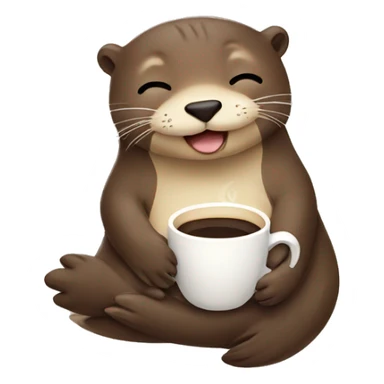 sleepy otter holding coffee  and croissant  sticker