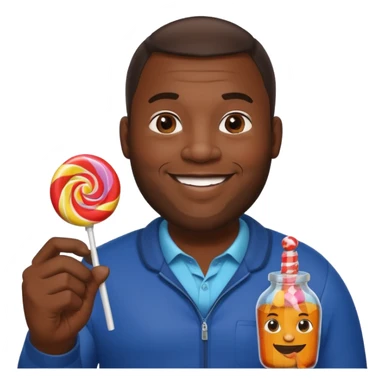 Big black man hold a bottle and a lollipop sticker