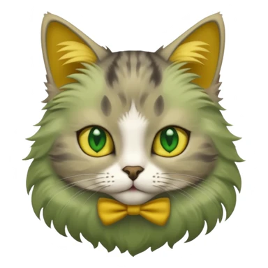 Cat with green eyes, grey and yellow face sticker