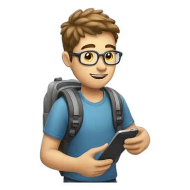 a student with a mobile phone in his hand takes an exam sticker