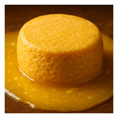 a head of cheese lying on melted butter sticker