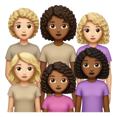 group of people  together ; men and women with one with brown straight hair one with blonde hair and one with black curly hair- short hair, long hair and curly hair wearing beige shirts aesthetic no collar, brown people, white people, black people sticker