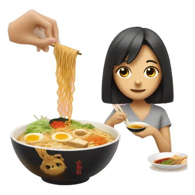 Ramen and a girl eating it sticker