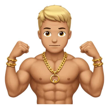 smug muscular shirtless german flexing with gold chain sticker