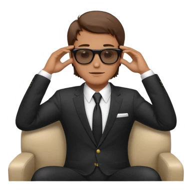 white man with brown hairs in formal suit wearing sunglasses resting with hands behind head sticker