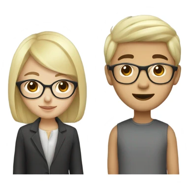 Blonde Pretty Asian girl and Asian boy with glasses birthday sticker
