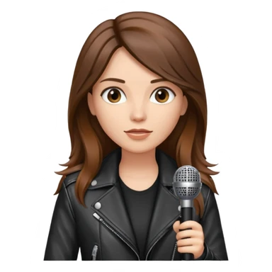 lether jacket log hair woman holding microphone sticker