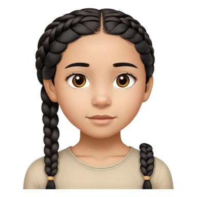A thin 10-year-old mixed-race girl with straight black hair braided into a single plait over her shoulder and dark brown eyes sticker