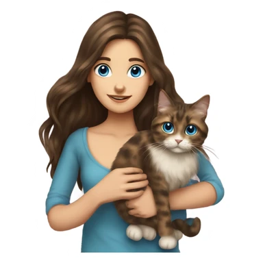 Long haired brunette blue eyed girl holding a long haired tortishell cat sticker