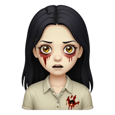 girl zombie with long black hair and beige skin and white shirt sticker