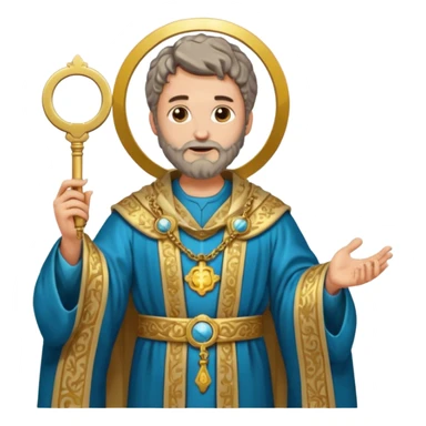fullbody apostle Peter holding keys ornate robes expressive face standing halo high detail emoji style sticker