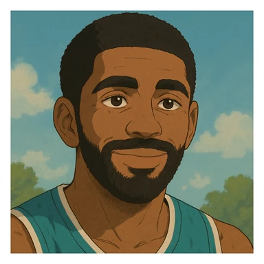 Kyrie Irving in Ghibli style, close-up portrait, gentle smile sticker