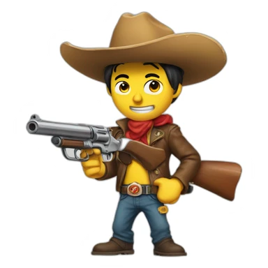 Lucky luke with a gun and a pizza sticker
