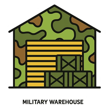 military warehouse painted in military camouflage sticker