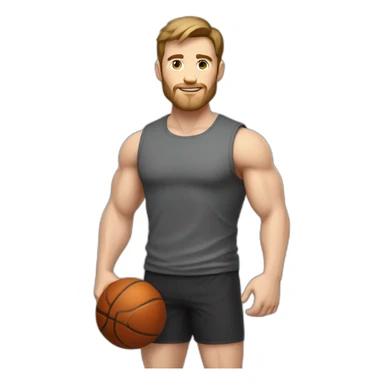 Full height Actively gesturing with hands Pale skinned Fit Man With the biceps and brown hair in dark gray Sleeveless Mike, black oversize sports shorts, watch and white Sneakers sticker