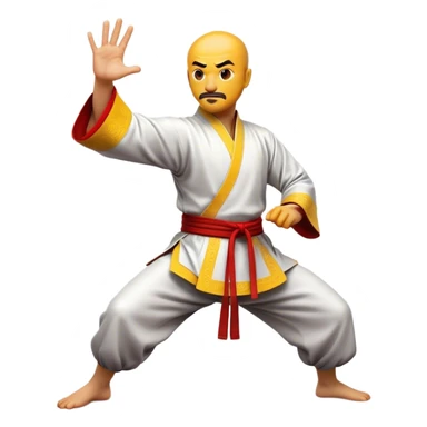 Cinematic Realistic Kung Fu Action Emoji, depicted as an epic martial arts scene with a master executing a precise move in traditional attire, rendered with fluid motion and vibrant textures under dramatic high-contrast lighting. sticker