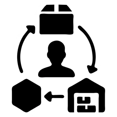 icon for "Supply Chain Experience" in black filled style, minimalistic design, logistics symbol sticker
