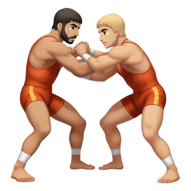 An icon symbolizing Greco-Roman wrestling, showing two wrestlers locked in a powerful grip, focusing on upper-body techniques. The background features a wrestling mat, with the athletes wearing traditional singlets. Transparent background highlights the strength and skill of the sport. sticker