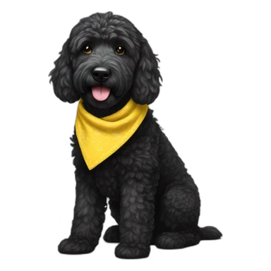 Black golden doodle wearing a yellow bandana sticker