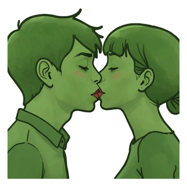 Tan brunette girl and boy kissing sticker
