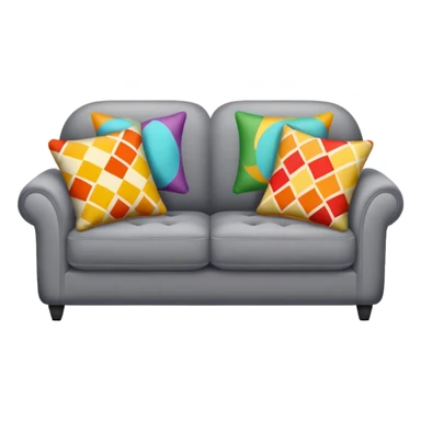 A grey couch with 2 colorful pillows on it  sticker