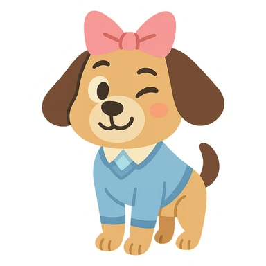 preppy dog with a pink head piece bow, winking, pastel toon style sticker