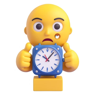 A yellow emoji face with a worried expression, looking at a wristwatch with raised eyebrows, showing urgency and stress sticker